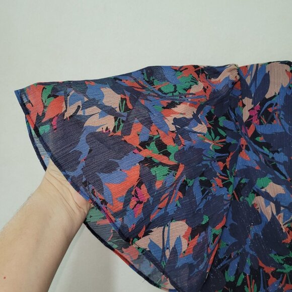 Harlyn Dress Womens M Blue Metallic Abstract Ruffled Lined V-Neck Flutter Sleeve - Picture 4 of 16